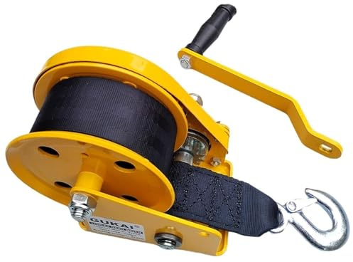 Treuil manuel en nylon pour remorque de bateau de 544,3 kg, treuil manuel portable à manivelle avec sangle de 8 m, treuil manuel à cliquet bidirectionnel autobloquant, rapport de vitesse 4:1