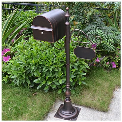 Locking Metal Mailbox Home Standing Mailboxes with Hangtag Design Outdoor Rainproof Parcel Boxes Send Opening with Rain Shield Multi-Color (Brass)