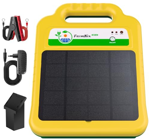 Dispositivo solare per recinzioni di vimini per 16 KM, 0,2 J/8 KV, alimentatore elettrico impermeabile, per la protezione di animali da fattoria, animali domestici, pollame (giallo)