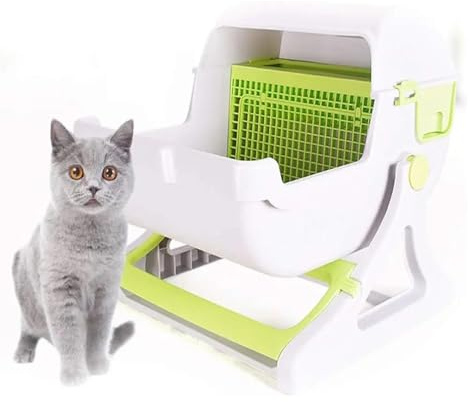 YVAAASIYC Cat Litter Box Sandbox Tray Filler For Cats Toilet Self-Cleaning Dustbin With Absorbent Crystal Garbage Sanitation(Green)