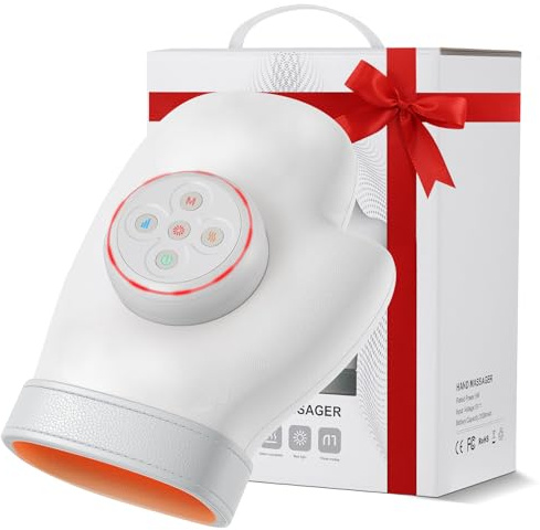 handmassagegerät elektrische mit Wärme und Kompression，hand massagegerät Wireless mit 3 Massage 3 Temperaturen, 5 Presse Ebenen，hand massage Geschenke für Frauen und Männer(Grauweiß)