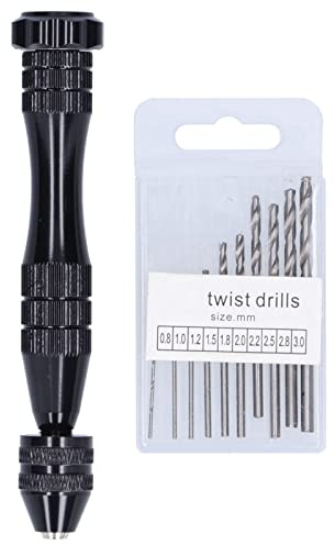 ANKROYU Großes, schwarz gerändeltes Hand-Spiralbohrer-Stiftschraubstock-Handbohrer-Set, Präzisionsdrehwerkzeuge für Holzschmuck, Schraubstock aus Kunststoff und Aluminiumlegierung