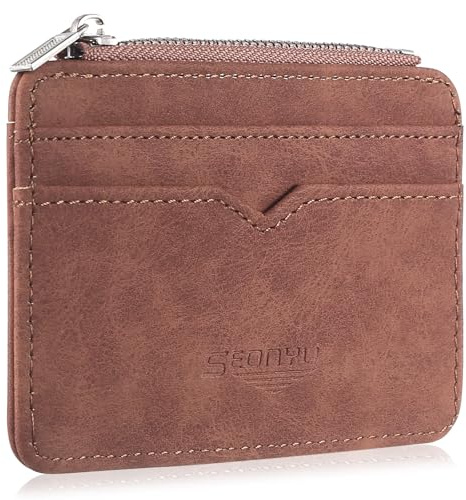 Porte Carte Homme Cuir, Portefeuilles et Porte-Cartes Homme Femme, Etui Carte Bancaire, Petit Porte Feuille Cuir Homme Femme pour Chèques, Cartes de Crédit de Visite (Marron)