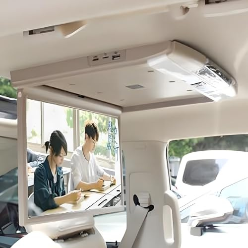 HuanSebesity Automonitor 17 Zoll,Mirror Link Fähig HD-LCD-Bildschirm Mit Mp5-Videoplayer, Autodachmontage,Fm,Ir,HDMI,Integrierte Lautsprecher (17 Zoll,Beige,Premium Finish)‌ Beige