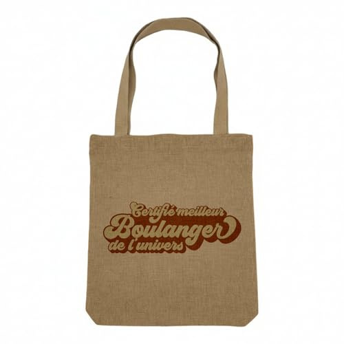 Sac Shopping Tote Bag Aspect Lin - Certifié meilleur Boulanger de l'univers Pain Viennoiserie Patisserie Artisan - Sac de Courses Toile Epaisse 360g Beige Naturel Cabas Porté Epaule Solide Imprimé en