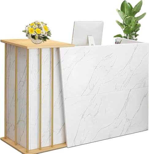 GDBTDL Bancone Reception Moderno con 2 Cassetti e 2 Ripiani, Tavolo da Reception in Legno per Ufficio, Negozio, Salone di Bellezza, Hotel o Supermercato con Spazio di Archiviazione