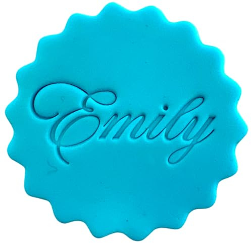 Personalised Cookie Stamp with Free Scallop Cutter, Custom Word or Name, 5cm Acrylic Biscuit Embosser, Food-Safe Plastic Baking Tool, Fits M&S All Butter Biscuits (Design 1)