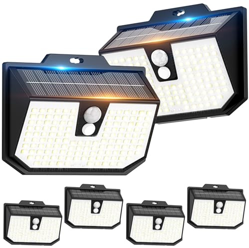 Yolsunes Motion Sensor Solar Lights Outdoor Garden,6 Pack，6000K Cool White | Solar Security Lights 3 Modes,132 LED Garden Lights Solar Powered Waterproof IP65 Wall Lights for Outside Garden Yard Garage