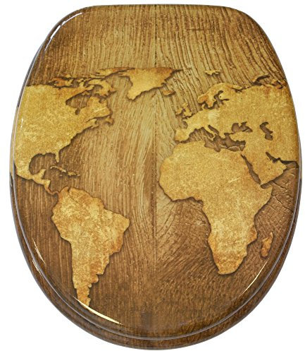 Sanilo WC Sitz ohne Absenkautomatik, hochwertiger Toilettendeckel, einfache Montage, stabile Scharniere, World Map