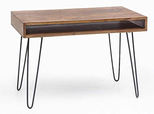 FineBuy Schreibtisch Harlem 110x60x76 cm Sheesham Massivholz, Ablage | Computertisch im Industrial Retro Look mit Metallbeinen, Bürotisch aus Echtholz, Schutzlack, handgefertigt