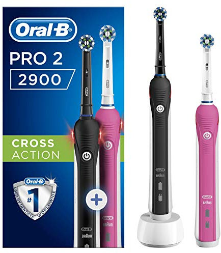 Oral-B Pro 2 Electric Toothbrush with Smart Pressure Sensor, 2 Handles, 2 Cross Action Toothbrush Heads, 2 Modes with Daily Clean, Gifts for Men/Women, 2 Pin UK Plug, 2900, Black & Pink