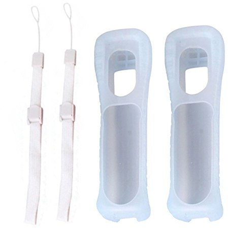 2 fundas de silicona blancas con correa de muñeca para mando a distancia Wii