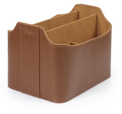 Londo Porte-Télécommande en Cuir – Organisateur de Bureau avec Emplacement Tablette, Rangement Pinceaux Maquillage et Ustensiles, Grand Caddy avec 5 Compartiments