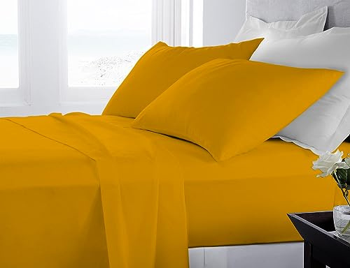 Banzaii Completo Lenzuola Matrimoniale 100% Puro Cotone Alta qualità Made in Italy (per materassi 160/170 cm, altezza fino a 30 cm) Giallo
