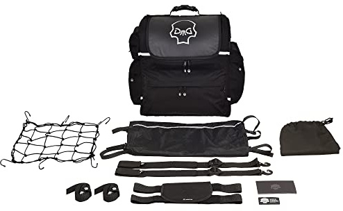 DEEMEED Discovery Motorrad Hecktasche, aus wasserdichtem Cordura und italienischem Leder, 55 Liter Fassungsvermögen, Motorradsitz/Gepäckträger/Sissy Bar Tasche (Cordura & Leder, S)