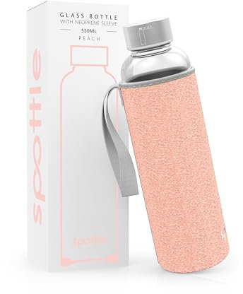 spottle Trinkflasche aus Glas 1l - Glasflasche 500ml - 750ml - 1 liter mit Neoprenhülle - Schutzhülle - Glastrinkflasche mit Schraubverschluss (Peach, 550 ml)