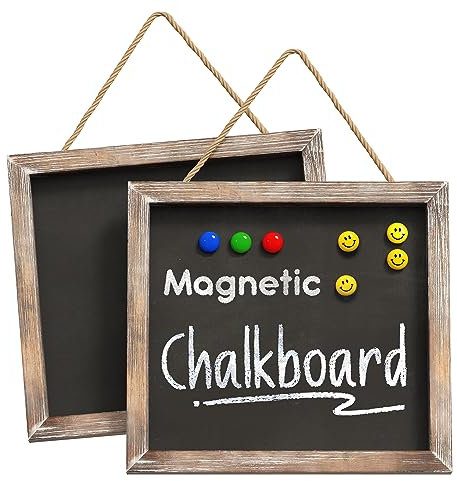 Barnyard Designs Rustikales magnetisches Kreidetafel-Schild mit Holzrahmen, dekorative Ausstellungstafel für Restaurant, Küche, Speisekammer, Hochzeiten und mehr, 27,9 x 25,4 cm, 2 Stück