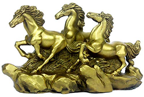 PopTop Brass PTZY006 Dekofigur Feng Shui, DREI galoppierende Pferde, 15 cm (L)