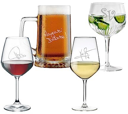 MASTERLASER3.0 Bicchiere Vino Rosso, Bianco, Gin Tonic o Birra Personalizzato - Firma col tuo nome il calice da vino, da Gin Tonic & Cocktails o il boccale da birra – Migliore idea regalo