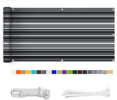 Balkon Sichtschutz, Balkonabdeckung 220 g/m² Innen Balkonverkleidung UV-Schutz (210Größen&21Farben) mit Ösen Kabelbinder und Kordel für Balkongeländer Terrasse,65X300CM Schwarz-weiß gestreift