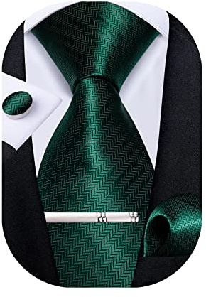 DiBanGu Seidenkrawatte für Herren, kariert gestreift, einfarbig, Einstecktuch, Manschettenknöpfe, Jacquard, gewebt, Krawattenclip-Set, klassische formelle Krawatten für Hochzeitsfeiern, Einheitsgröße
