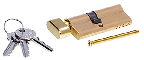 Aqbau Brass with Gold Finish Profile Cylinder Lock with Knob, K 40/30 mm, Key Lock, Lock