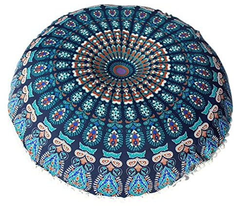 DAZZLEEX 2 Stück 43 cm rundes Muster Kissenbezug, Bohemian, Paisley, 2 Stück, 43 x 43 cm, Leinen, Reißverschluss, Waschbar, Schlafzimmer, Euro-Kissengröße, Bodenkissen