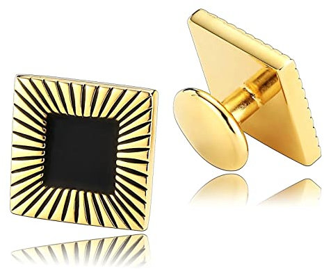 Skcess Manschettenknöpfe Herren Goldschwarz, Manschettenknöpfe Herren Quadrat Hemd-Manschettenknöpfe Rostfreier Stahl Geschenke für Herren Und Damen