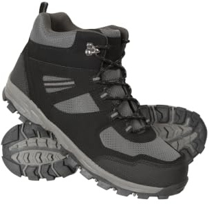 Mountain Warehouse McLeod Mens Hiking Boots - Durable, Breathable Walking Shoes, Sturdy Grip, EVA Cushioning, Mesh Lining - Spring Summer, Travelling, Camping Black Adult Shoe Size 6