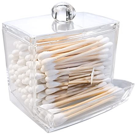 otuiaim Acryl Behälter für Wattestäbchen / Q-tips, Klare Wattestäbchen Behälter Dispenser mit Deckel, Kosmetik Make-up Badezimmer Aufbewahrungsbox Organizer