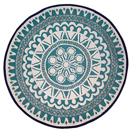 Talking Tables Tapis Rond marocain Bleu souk – Mobilier de Jardin en Plastique recyclé Durable – Parfait pour Les fêtes de Jardin, Les Festivals et Les barbecues – 120 cm x 120 cm