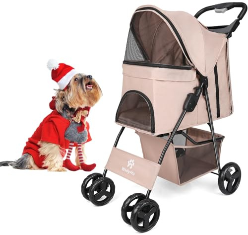 Wedyvko Hundebuggy 15 Kg für Kleine Hunde, Ultra Leicht - nur 5,4 kg, Klein Zusammenklappbar mit Zubehör, Eva-Schaum-Räder, Getränkehalter
