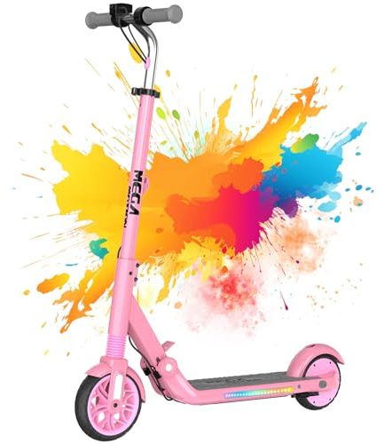 MEGA MOTION Elektroroller Kinder 6-12 Jahre, Faltbarer E Scooter mit LED-Display, 3 Geschwindigkeiten (8/12/16 km/h), Bunte LED-Seitenlichter,8-10 km Reichweite, Höhenverstellbar, Für Jungen & Mädchen