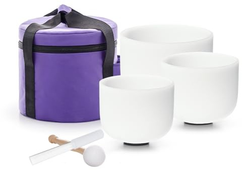 TRAYAYA 432Hz Kristall Klangschale Set 12''C Root,10''F Heart,8''A 3rd Eye | 8-12 Inch Crystal Singing Bowl Set of 3,With Case,Sound Bowls Meditation Set
