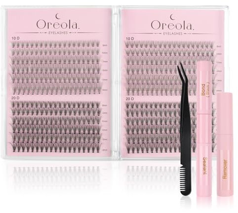 Oreola 456Pcs Einzelwimpern Set mit Bond Seal und Pinzette, Kleberentferner, DIY falsche Wimpern zu Hause 0,1 D Curl Cluster Wimpernverlängerung zartes natürliches(8–14 mm)