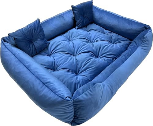 Dogs4Life XXL Hundebett für Große, Mittel- und Kleine Hunde | Wasserabweisendes Outdoor-Kissen (XL, Blaues Velours)
