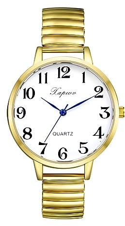 Silverora Damenuhr Elastisch Uhr Damen- Großes Zifferblatt Analoge Quarz Uhren mit Elastische Armband Klare Leicht lesbare Armbanduhr mit Arabische Zahlenskala Geschenke für Frauen Ältere Gold