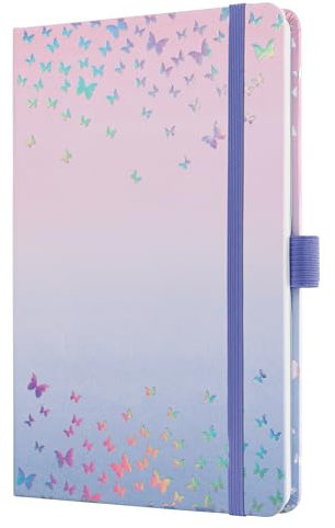 SIGEL J5347 Wochenkalender Jolie 2025, Butterfly Confetti Candy, ca. A5, Hardcover, Gummiband, Stiftschlaufe, Einstecktasche, 174 Seiten, vegan, Buchkalender, Terminplaner