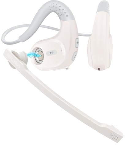 Seflorgo Casque Bluetooth 5.3 avec microphone, écouteurs ouverts avec microphone antibruit pour les appels HD, casque sans fil pour le travail, le bureau, les réunions, léger et confortable, connexion