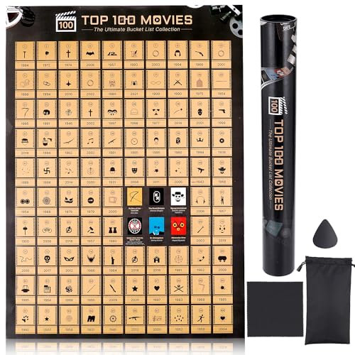Tpudn Top 100 Movies Scratch Off Poster, A2 Size Movie Posters, Must See Movie Challenge with Scratcher Included & Gift Tube, Gift for Movie Lovers - Ideal for Anniversary, Christmas etc