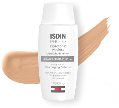 ISDIN Eryfotona Ageless SPF 50 (1.7 Fl Oz) | Tinted Mineral Sunscreen for Face with Zinc Oxide | Anti-Aging Sunscreen with DNA Repairsomes & Vitamin E | No White Cast, Dermatologist Recommended
