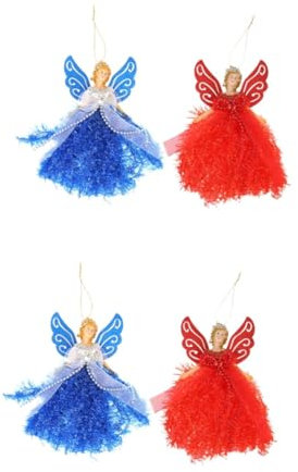 Warmhm 4stücke Weihnachtsengel Wanddeko Niedliche Hängende Figuren Für Weihnachtsbaum Fenster Garten Weihnachtsbaumornamente Für Festliche Anlässe Rot Blau