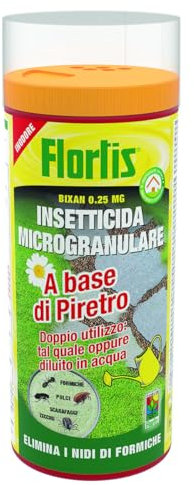 Flortis Antiformiche Microgranulare. Insetticida-acaricida per formiche, scarafaggi, pulci, zecche. Agisce su nidi formiche. Veleno formiche a base di piretro. Esca formiche in polvere e solubile 450g