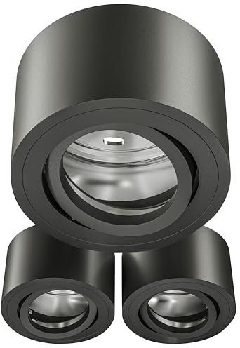 MATO 3x Aufputz Spot schwarz - extra flach & schwenkbar - Ø80x50mm - Aufputz Spots Decke ohne Leuchtmittel - Deckenspots, Aufbaustrahler, Aufbauleuchte für LED Module mit 50mm