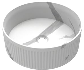 BAIKAL Lavabo à poser rond en Calacatta 37 x 37 x 12,5 cm Sans trou pour robinet