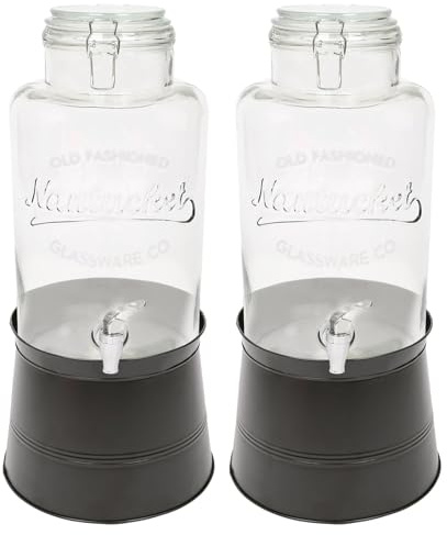 Rink Drink 8.7L Drinks Dispenser with Taps & Bucket Stands - Pack of 2 - Large Home Kitchen Outdoor Black Tap Water Dispensing Jug Indoor Juice Punch Bottle for BBQ, Party, Picnic, Events, Buffets