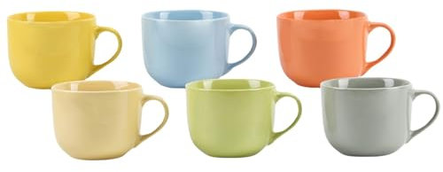ARCA, Set 6 Tazze Jumbo Rainbow, Realizzate in Ceramica, Semplici e Pratiche, Lavabili in Lavastoviglie, Colori Assortiti, Capacità 450 ml, 11x9 cm