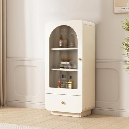BRCYKRWY Glasvitrine,Vitrineschrank Mit Schubladen,Vitrinenschrank Küchenschrank Mit Glasstür,für Sammlerstücke Bücher Wein,Multifunktions-Glasschrank Stehend,für Büro Wohnzimmer Küche Schlafzimmer