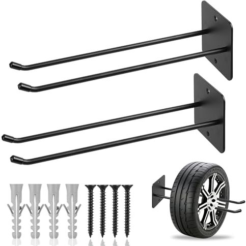 2 STK Wandhaken Garage Haken, Garagenhaken Schwerlasthaken, Schwarz Doppelhaken Gerätehaken Leiterhaken für Gartengeräte Autoreifen Fahrrad Fahrradhalter Werkzeug Organizer, als Garderobenhaken