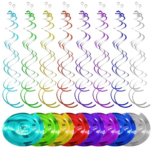 48 Stück Spiral Hängende Deko Bunte DoppelSpiral Girlande Wirbel Hängende Spiralen Dekorationen für Hochzeit Geburtstag Weihnachten Silvester Partydekoration, 8 Farben